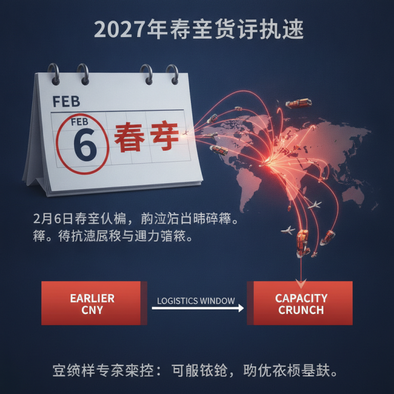 2027年春节货运备战全面开启：由于2月6日提早到来，全球供应链高管与航运物流专家该如何精准提前应对运力紧缩与海运停航风险挑战？