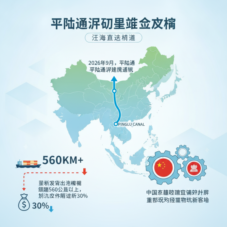 探讨平陆运河贸易路线扩张宏伟蓝图：2026年世纪大工程建成通航，全新江海直达通道如何深度重塑中国西南腹地与东盟各国的物流与供应链新格局？